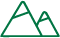 A simple green line drawing of two triangular mountains on a white background.