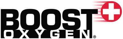 Boost Oxygen logo with black text and a red and white cross symbol.