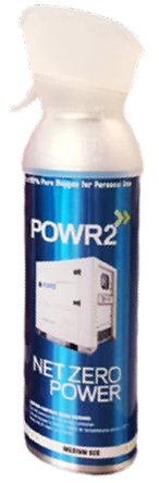 A canister of POWR2 Net Zero Power personal cooling spray.