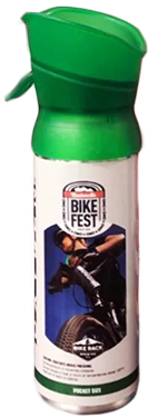 A can of Bike Fest Quick Release Bolt Agent with a green spray.