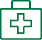 A green medical cross icon inside a square border on a white background.