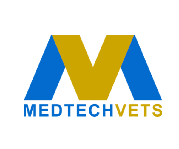 Logo of MedTechVets with blue and yellow design.