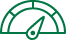 A green line icon of a speedometer gauge, commonly used as a performance or efficiency indicator.