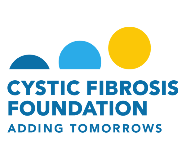 Cystic Fibrosis Foundation logo with blue and yellow elements.